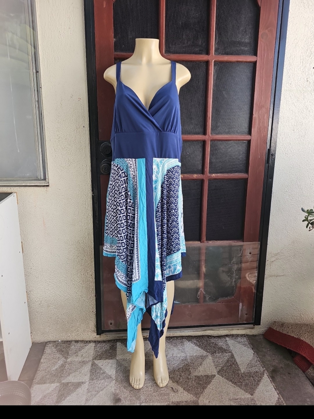 Women’s Blue Patchwork Midi Dress